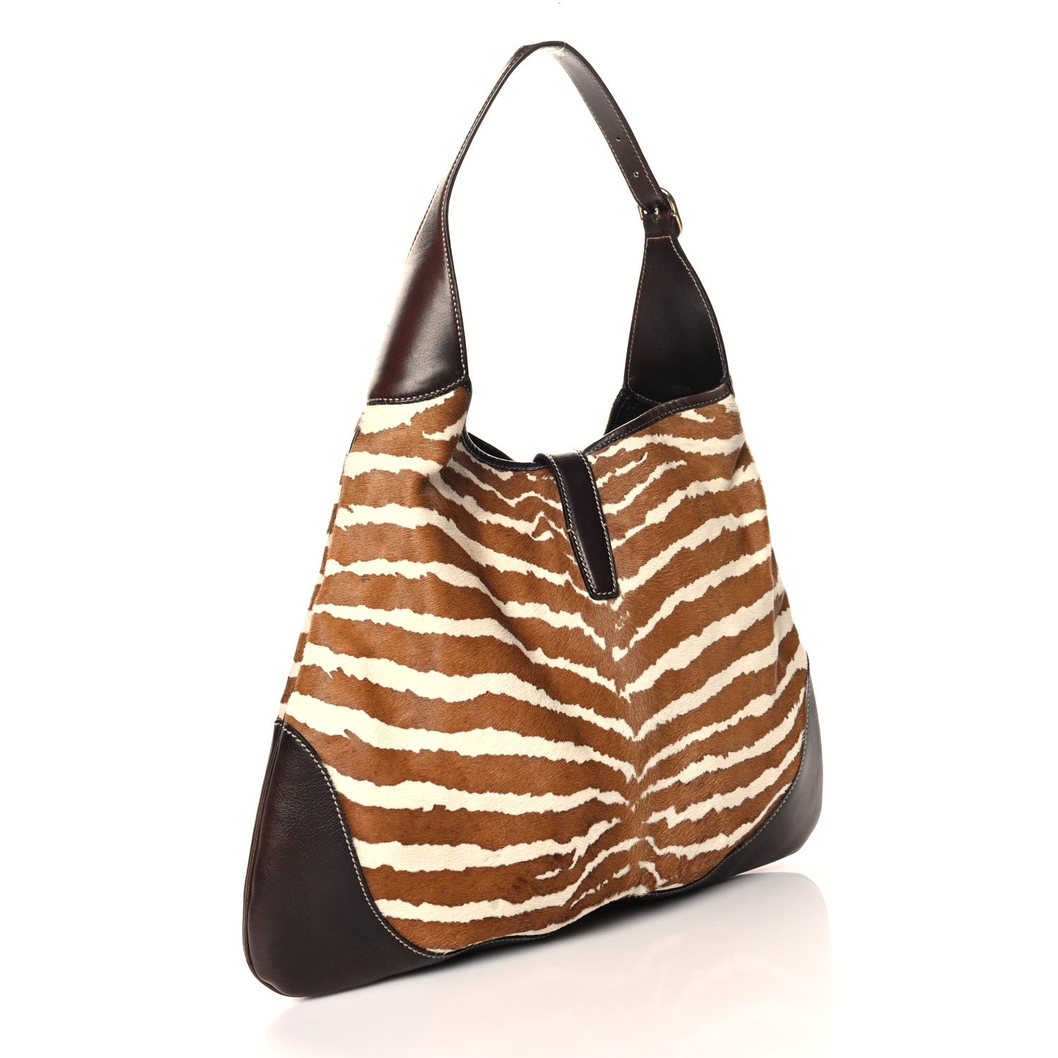 Gucci Pony Hair Zebra Print Large Jackie O Bouvier Hobo Brown