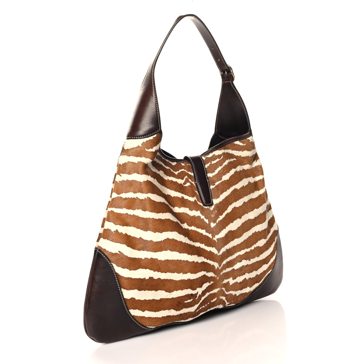 Pony Hair Zebra Print Large Jackie O Bouvier Hobo Brown