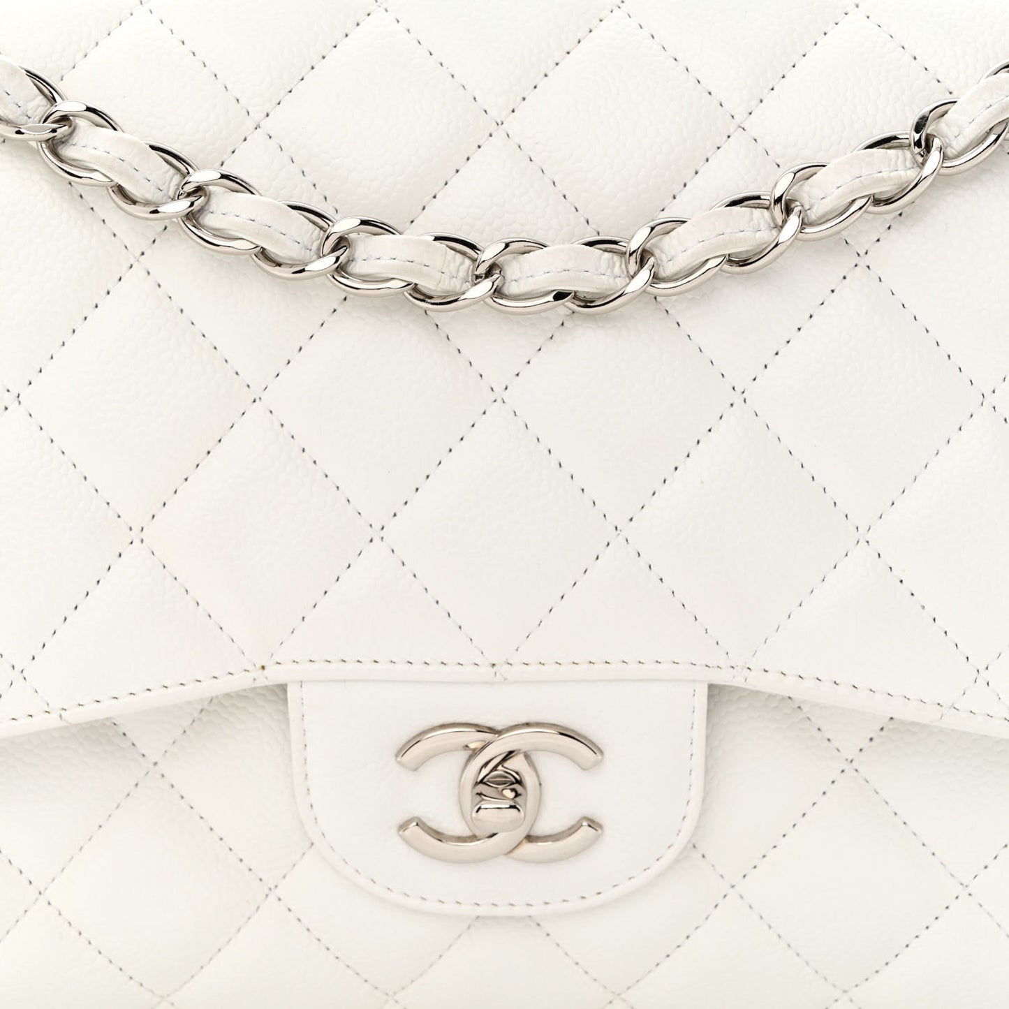 Caviar Quilted Jumbo Double Flap White