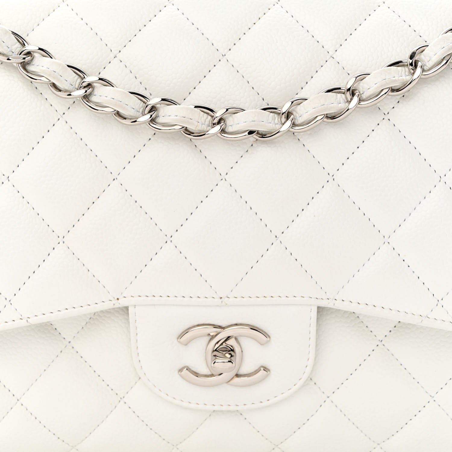 Chanel Caviar Quilted Jumbo Double Flap White 8 of 20