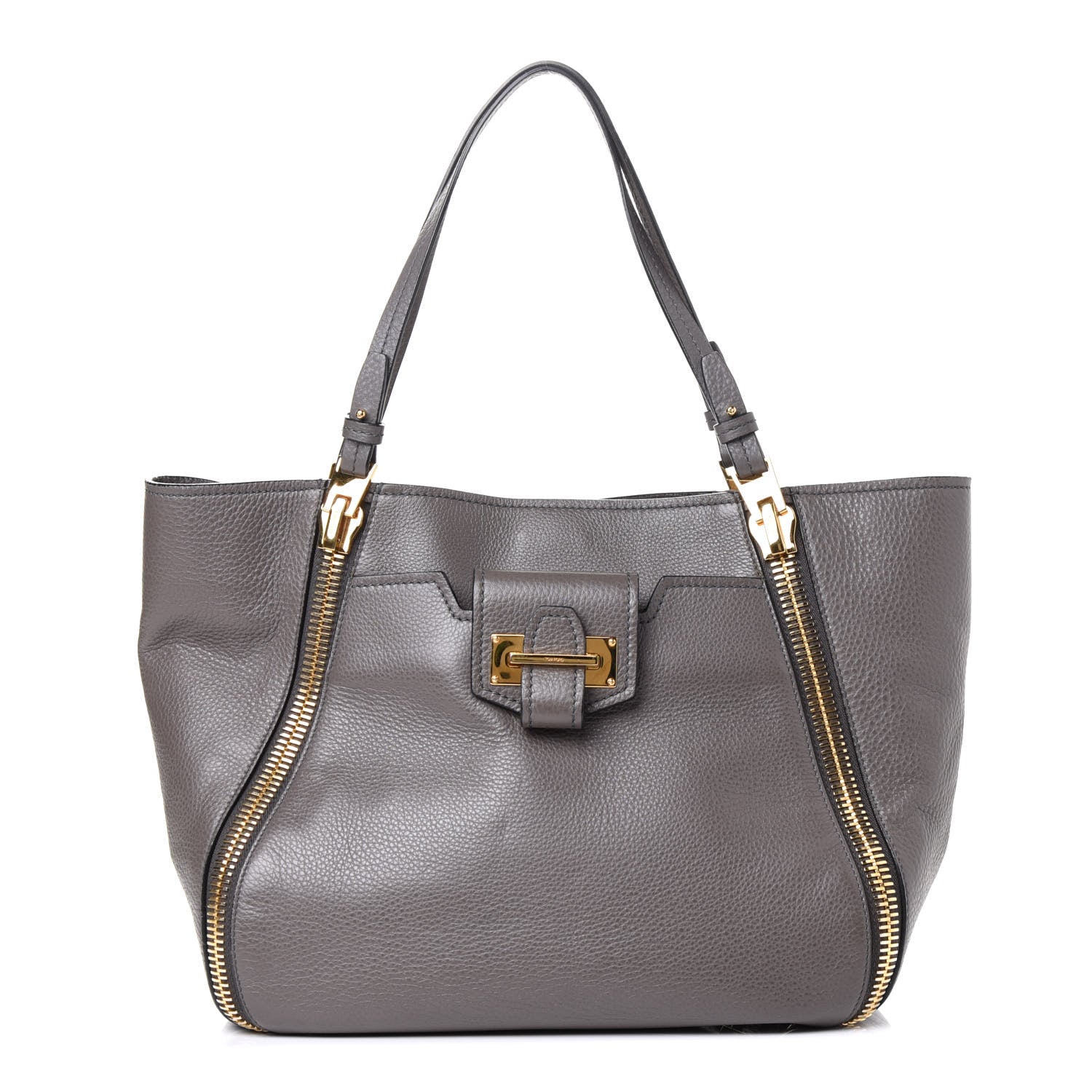 Tom Ford Grained Calfskin Sedgwick Medium Zipper Tote Grey 1 of 4