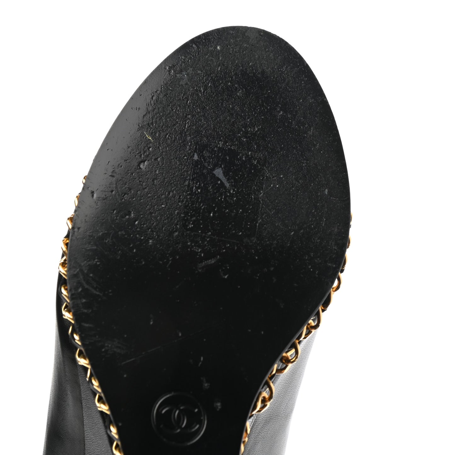 Calfskin Chain Peep Toe Wedge Pumps 39.5 Black
