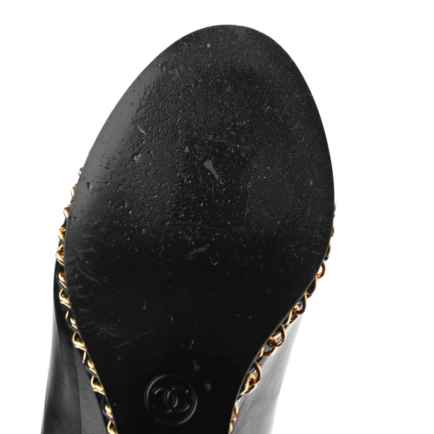 Chanel Calfskin Chain Peep Toe Wedge Pumps 39.5 Black 11 of 13