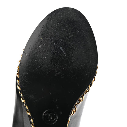 Chanel Calfskin Chain Peep Toe Wedge Pumps 39.5 Black 11 of 13