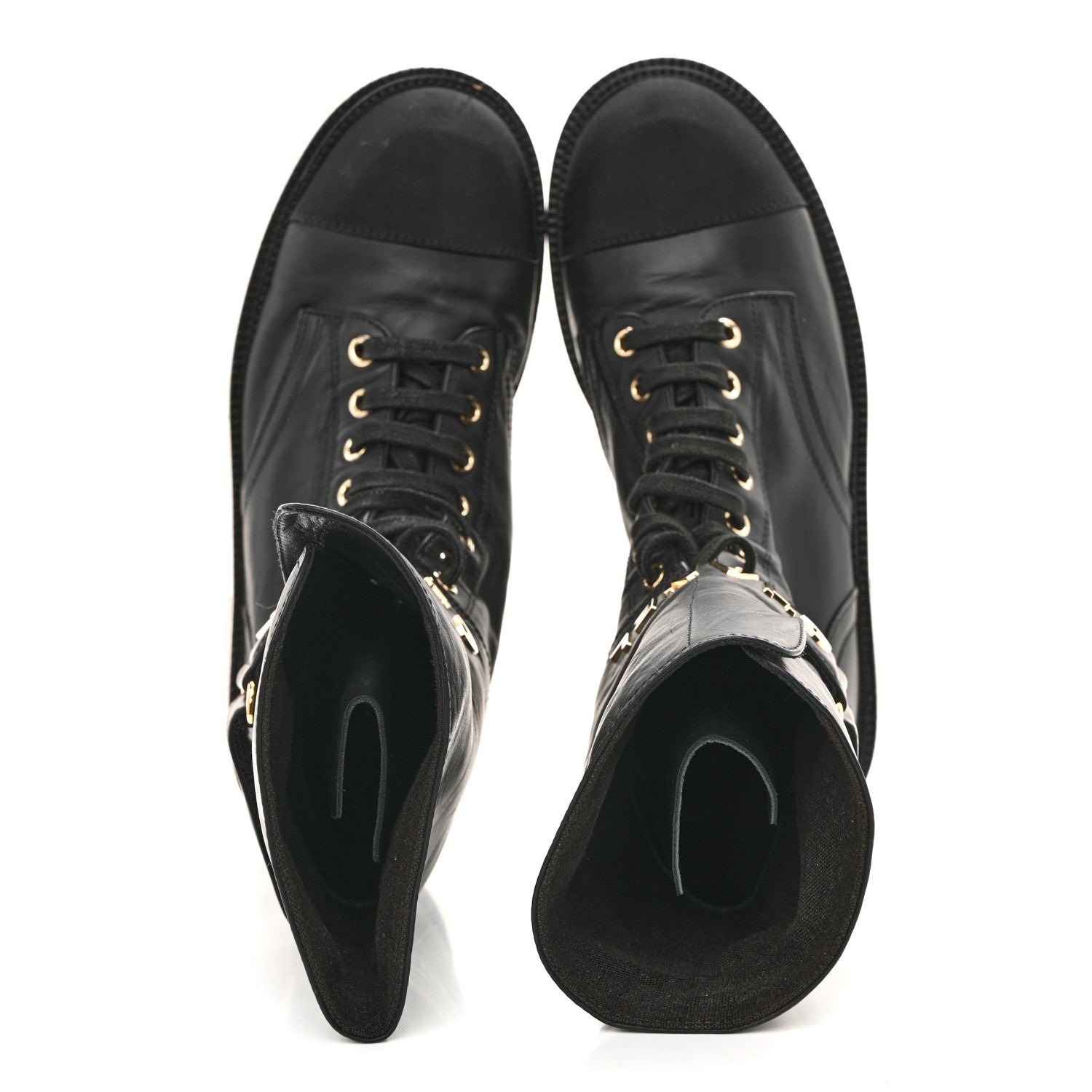 Chanel Shiny Calfskin Lace Up Combat Boots 37 Black 3 of 16