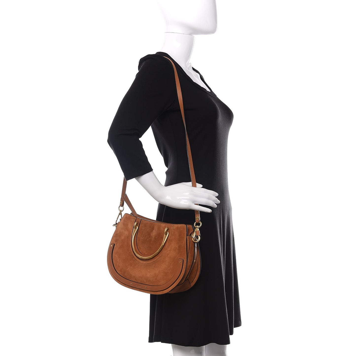 Calfskin Suede Medium Pixie Shoulder Bag Caramel