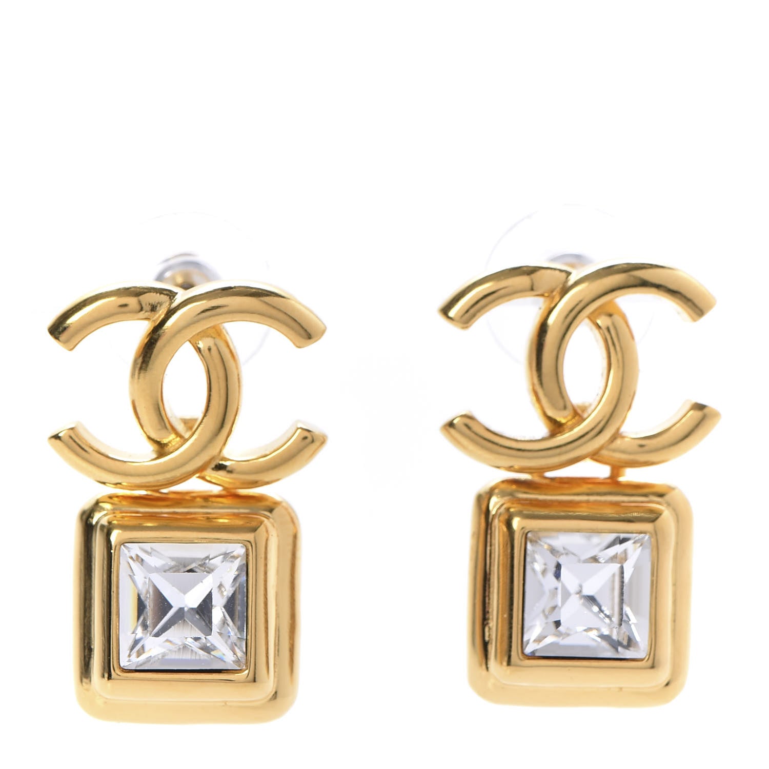 Chanel Large Crystal CC Drop Earrings Gold 1 of 4
