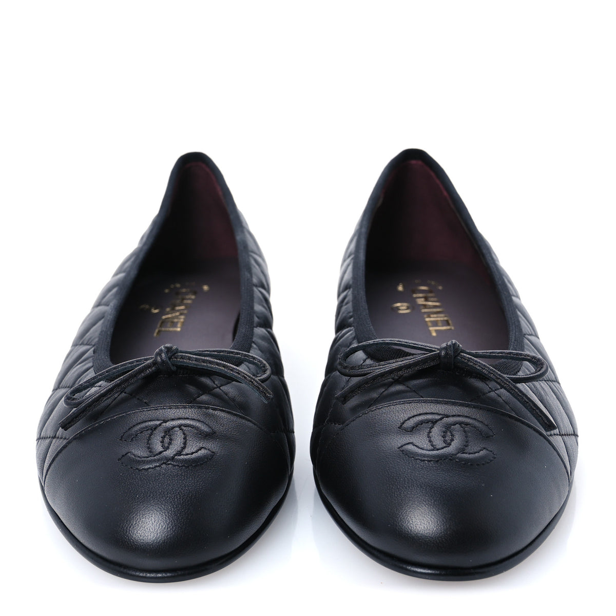 Aged Calfskin Quilted CC Cap Toe Ballerina Flats 40 Black