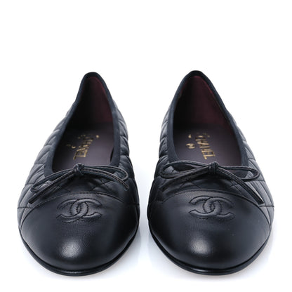 Chanel Aged Calfskin Quilted CC Cap Toe Ballerina Flats 40 Black 3 of 10