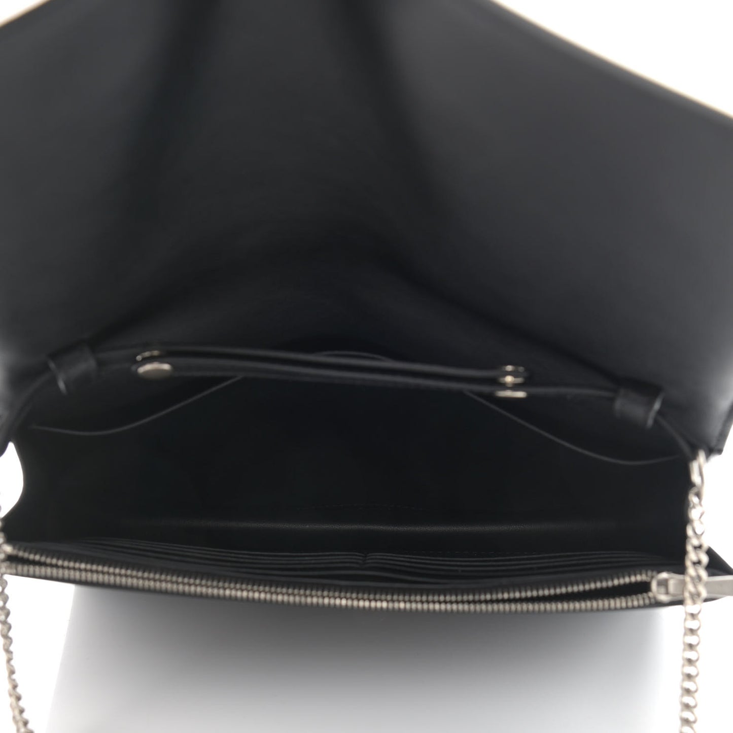 Smooth Lambskin Frame Evening Chain Clutch Black White