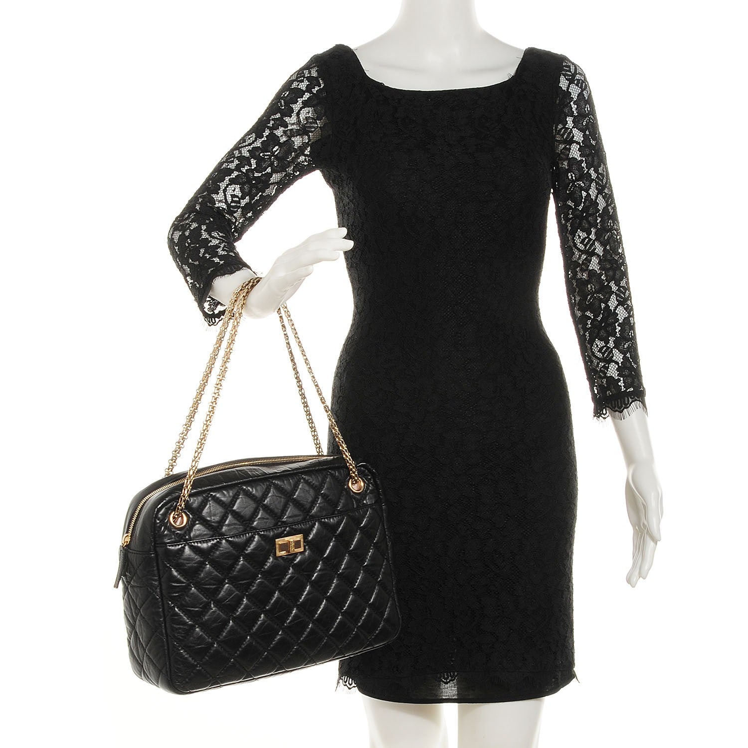 Chanel Aged Calfskin Quilted Large Reissue Camera Case Black 2 of 7