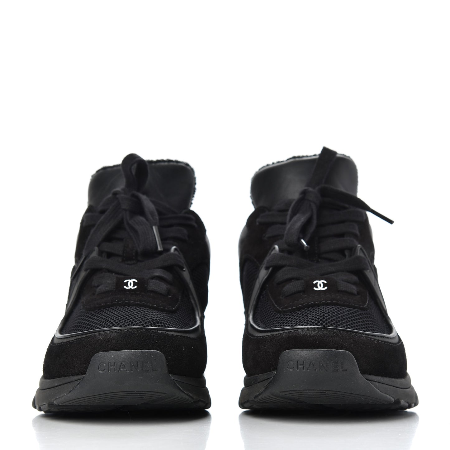 Fabric Calfskin Suede CC Sneakers 37.5 Black