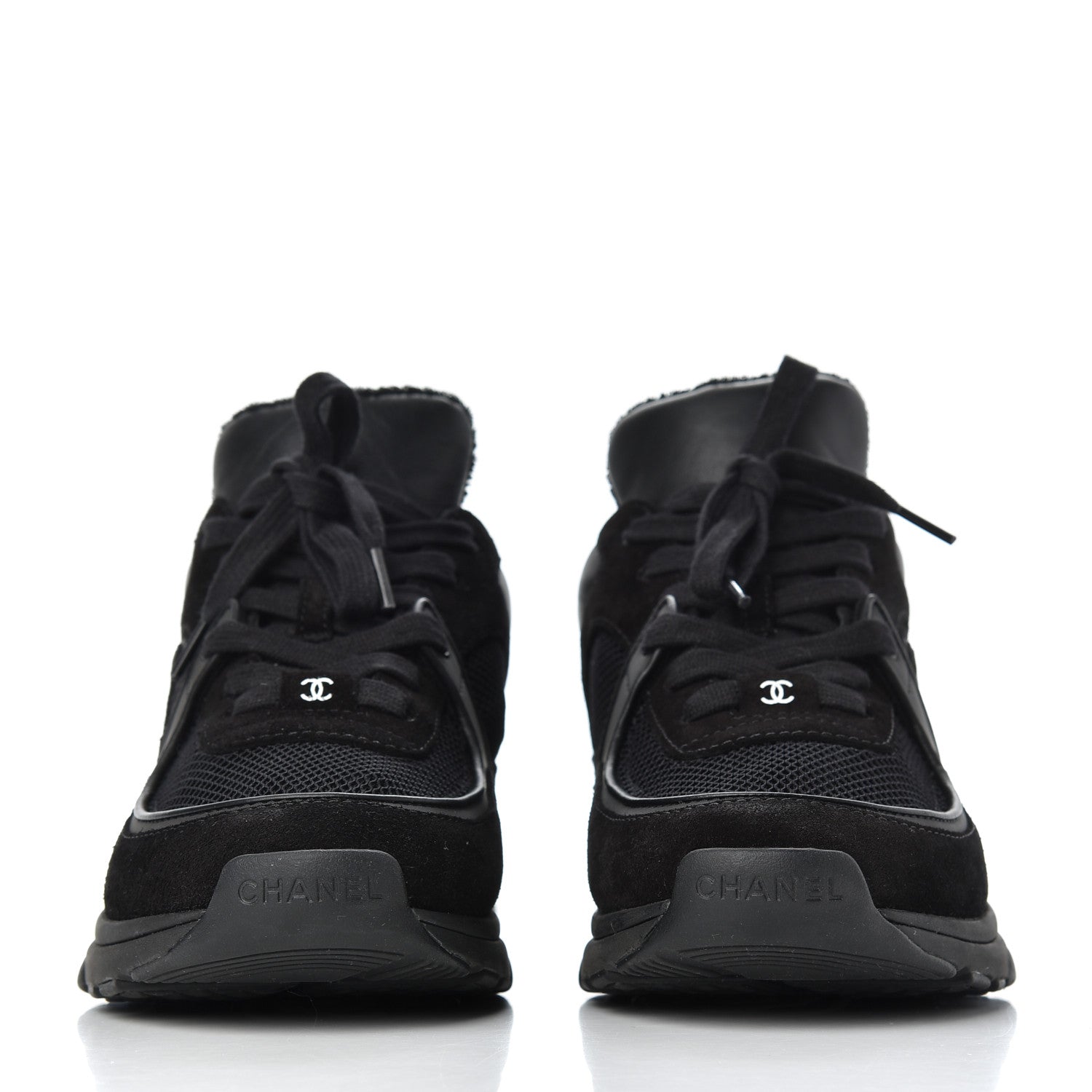 Chanel Fabric Calfskin Suede CC Sneakers 37.5 Black 2 of 16