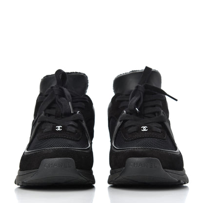 Chanel Fabric Calfskin Suede CC Sneakers 37.5 Black 2 of 16