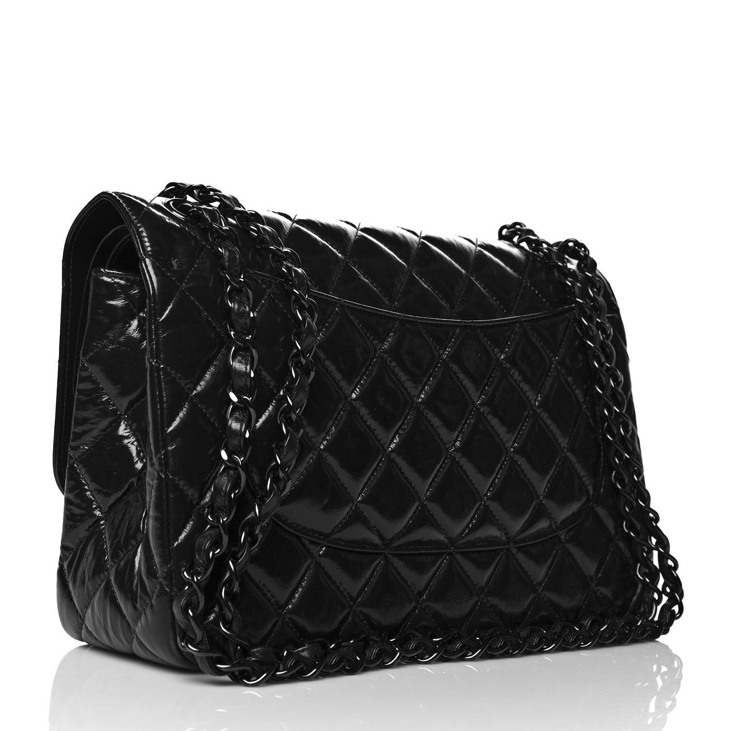 Chanel Shiny Distressed Calfskin Quilted Jumbo Double Flap So Black 3 of 10