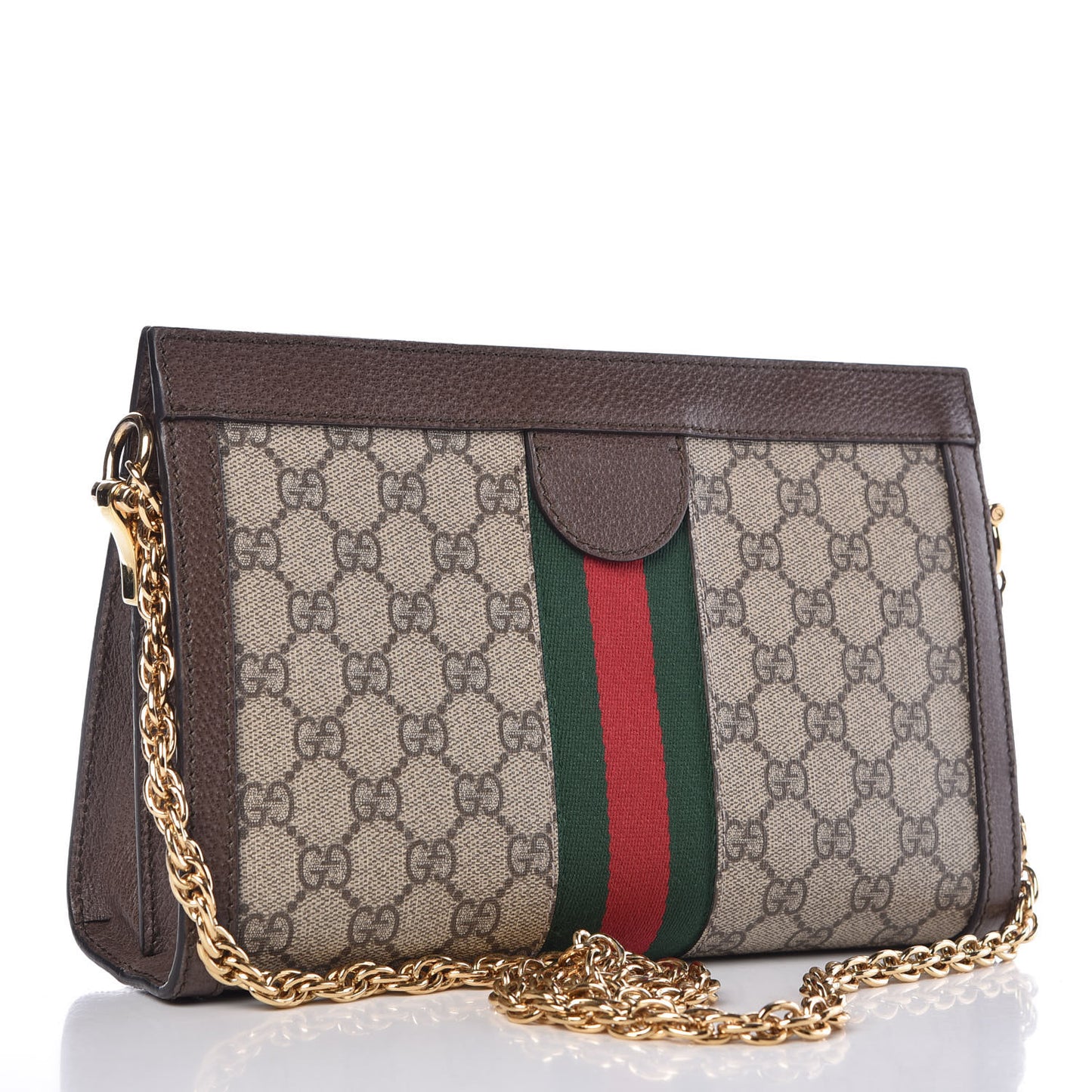 GG Supreme Monogram Web Small Ophidia Chain Shoulder Bag Brown