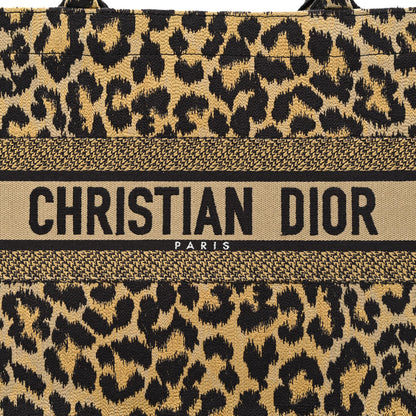 Christian Dior Canvas Mizza Embroidered Medium Leopard Book Tote Beige 8 of 14