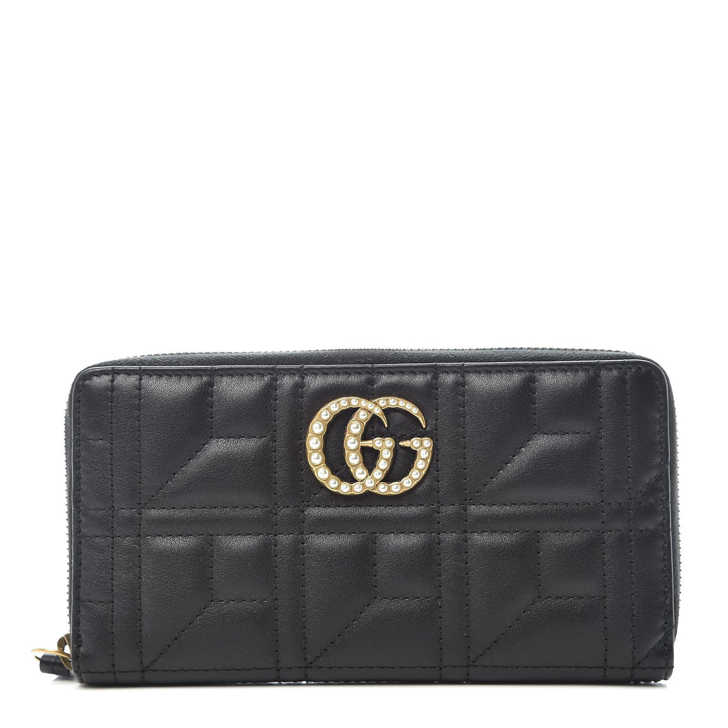 Calfskin Matelasse Pearly GG Marmont Zip Around Wallet Black