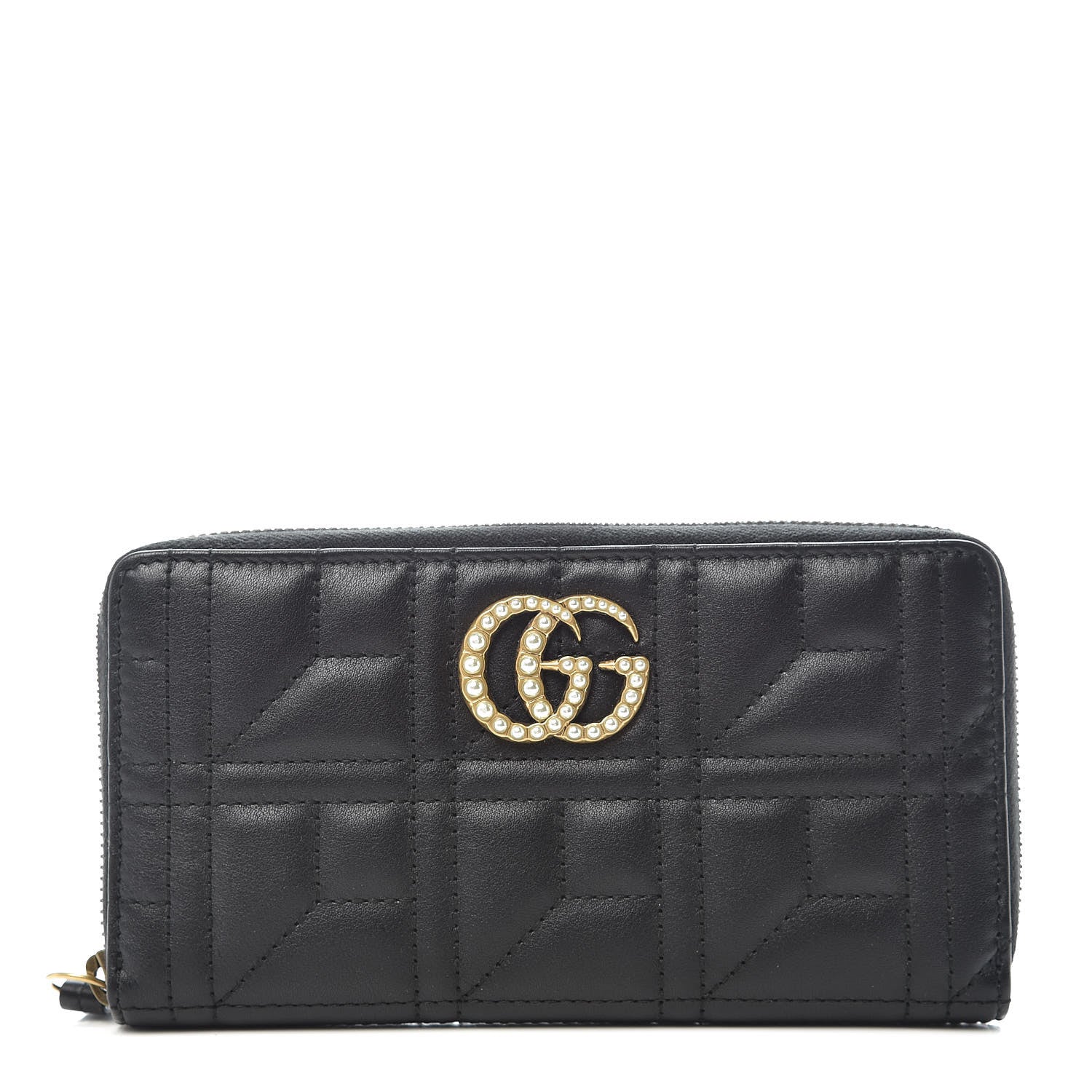 Gucci Calfskin Matelasse Pearly GG Marmont Zip Around Wallet Black 1 of 9