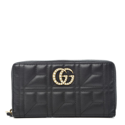 Gucci Calfskin Matelasse Pearly GG Marmont Zip Around Wallet Black 1 of 9