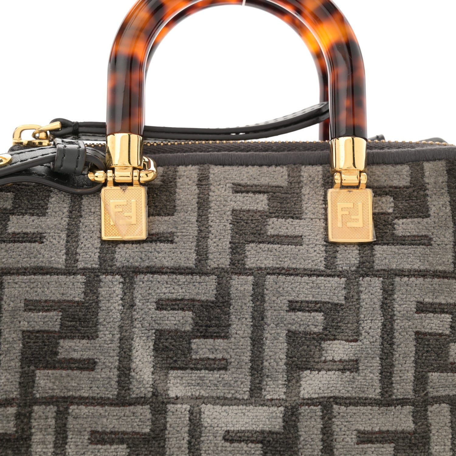 Fendi Chenille Vitello King Plexiglass FF Mini By The Way Top Handle Boston Bag Tortora Nuvola 8 of 11