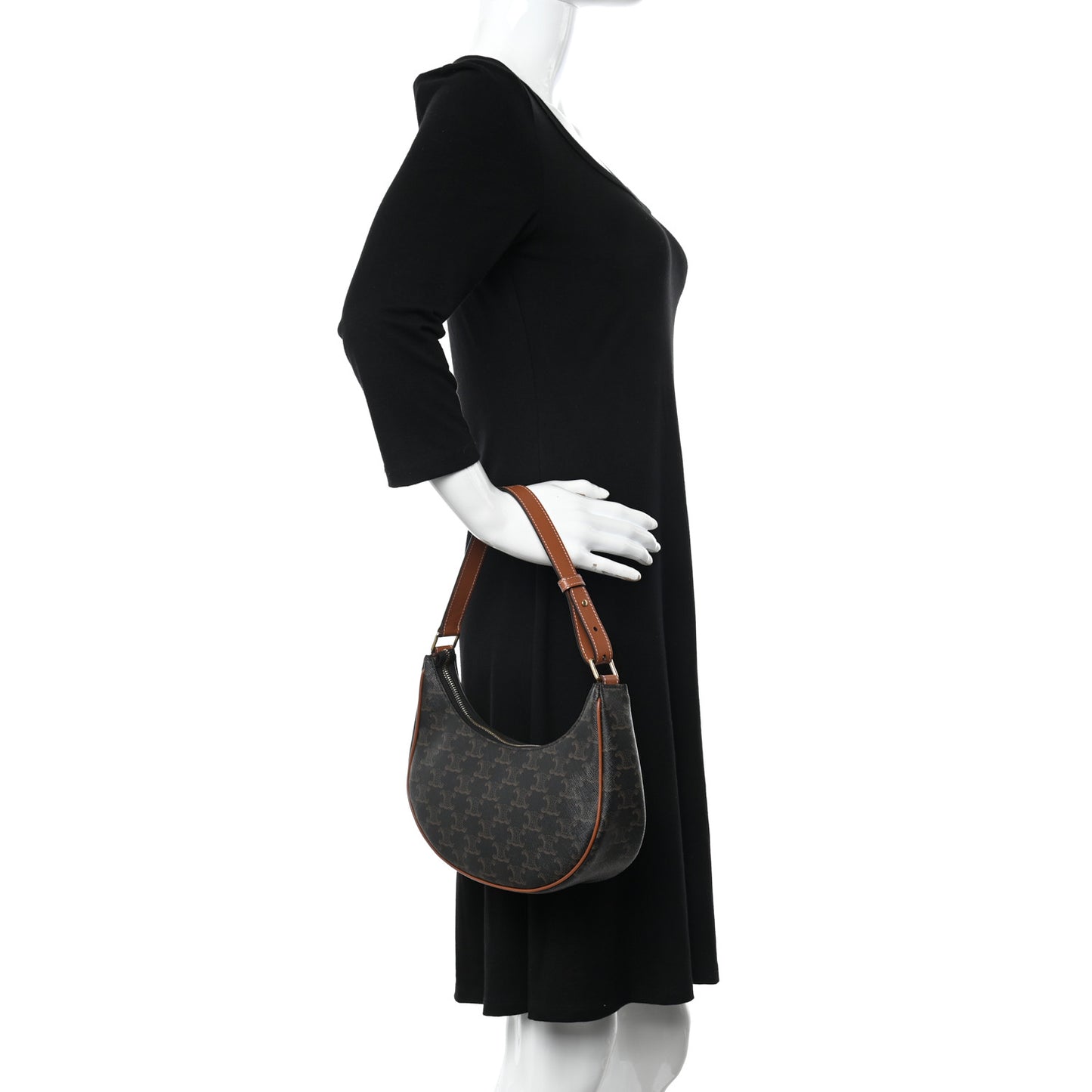 Triomphe Canvas Calfskin Ava Shoulder Bag Tan