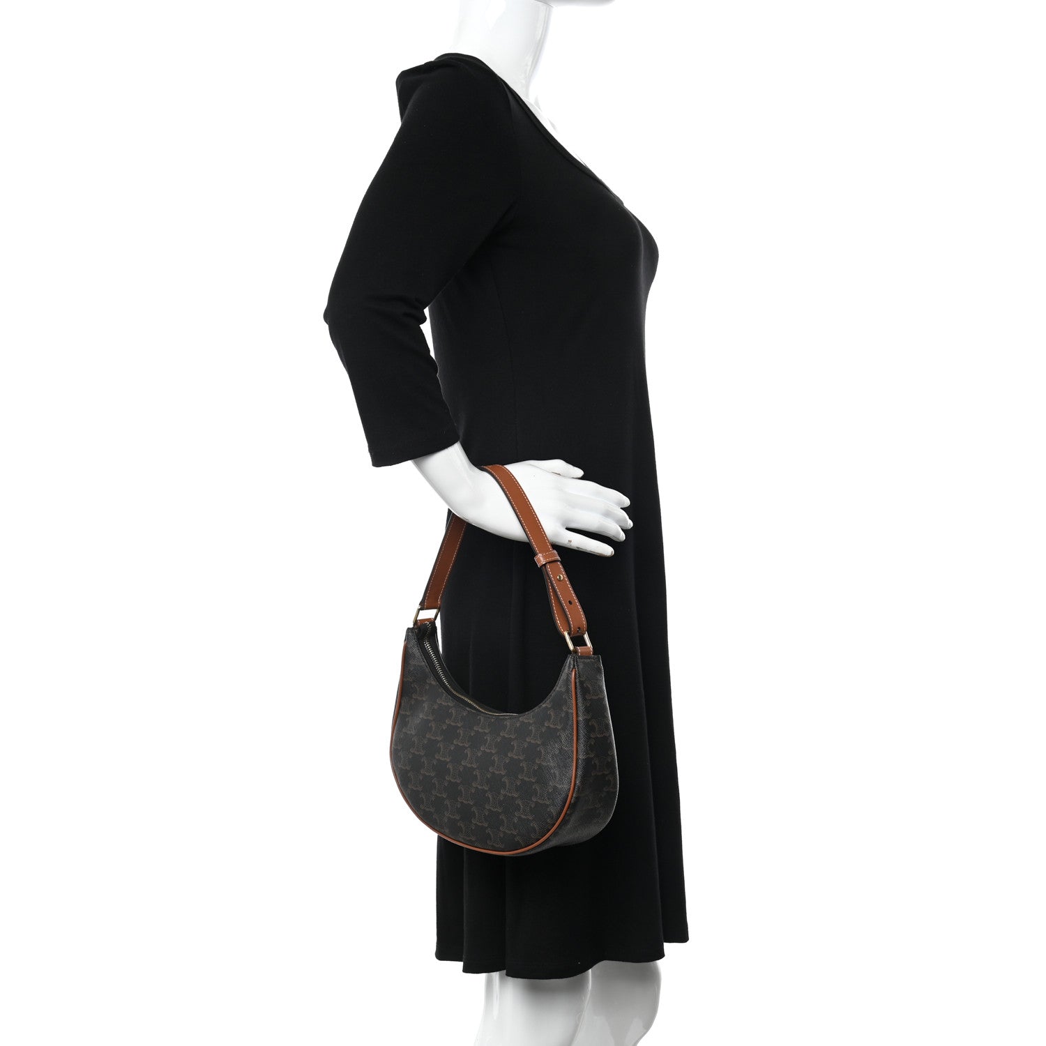 Celine Triomphe Canvas Calfskin Ava Shoulder Bag Tan 2 of 10