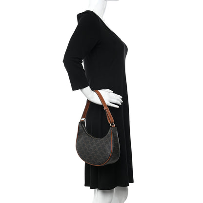Celine Triomphe Canvas Calfskin Ava Shoulder Bag Tan 2 of 10