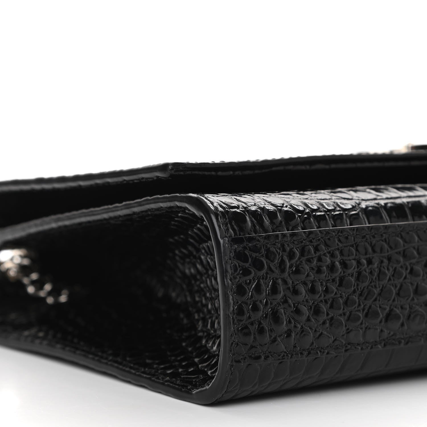 Saint Laurent Calfskin Crocodile Embossed Medium Classic Monogram Kate Tassel Satchel Black 8 of 10