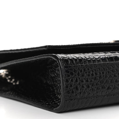 Saint Laurent Calfskin Crocodile Embossed Medium Classic Monogram Kate Tassel Satchel Black 8 of 10