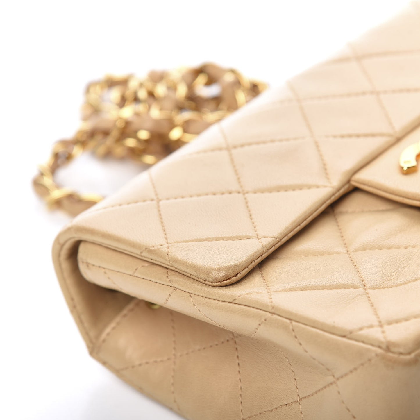 Lambskin Quilted Mini Square Flap Beige