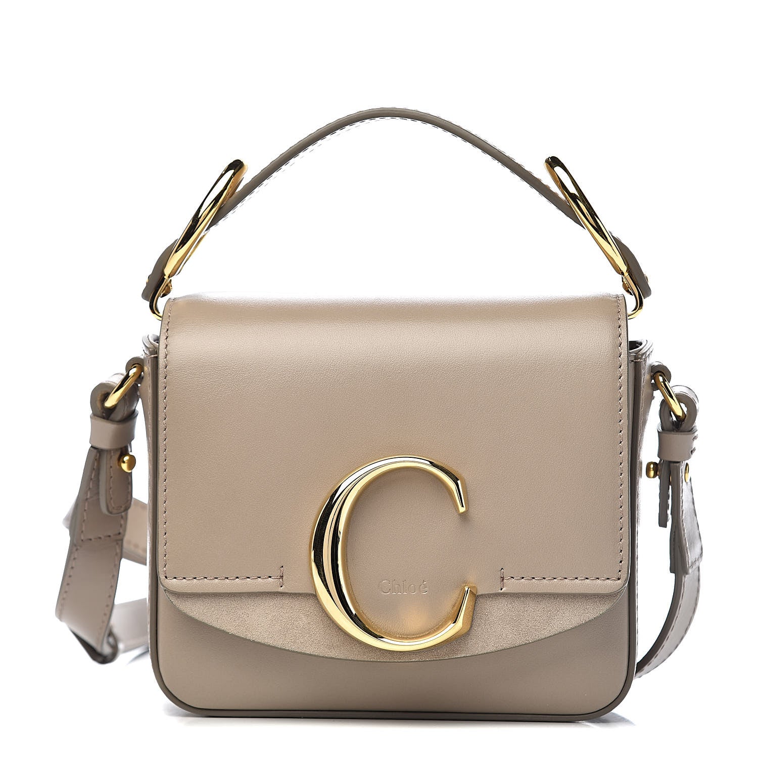 Chloe Shiny Calfskin Suede Mini C Double Carry Motty Grey 1 of 9