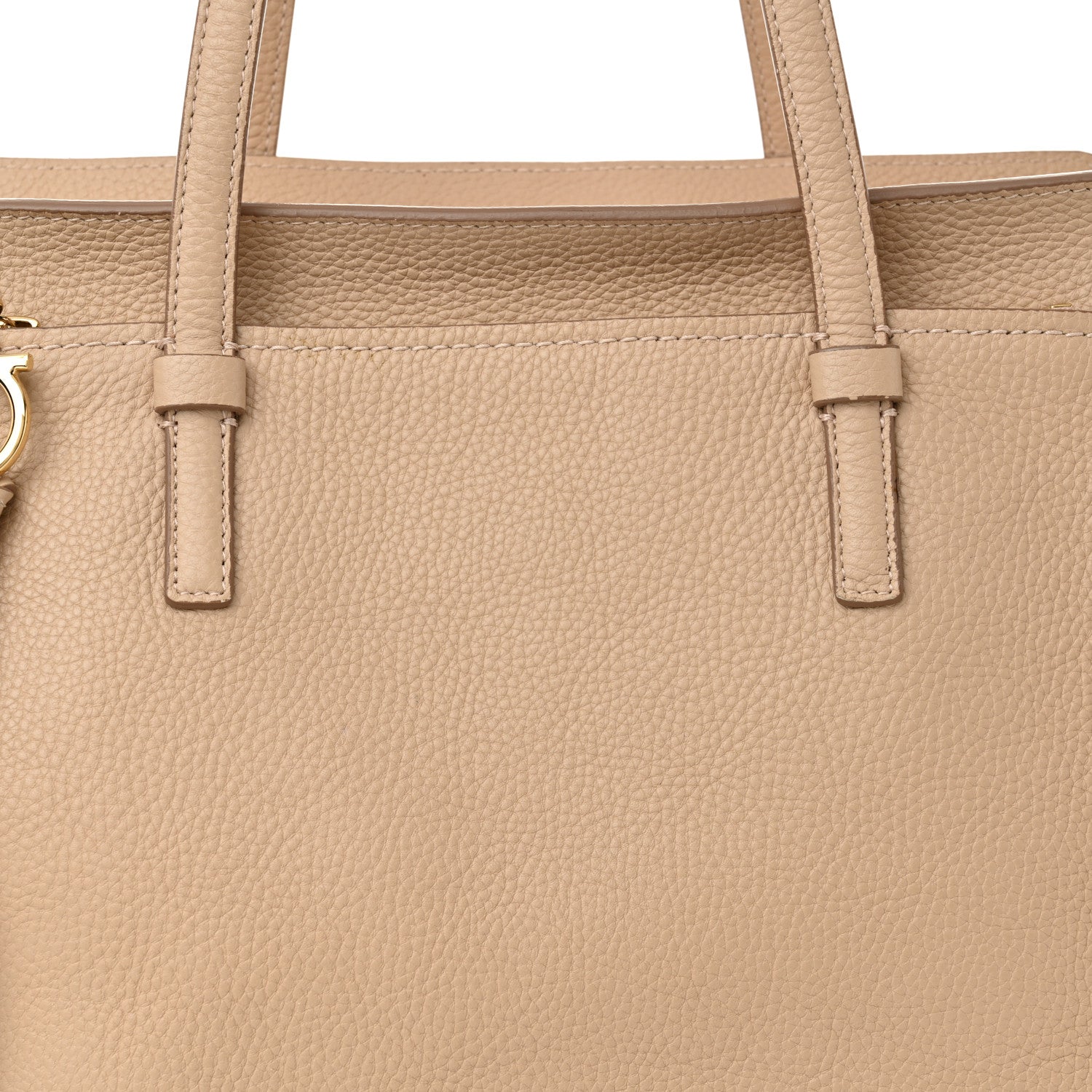 Salvatore Ferragamo Hammered Calfskin Double Handle Medium Amy Tote New Bisque 7 of 12