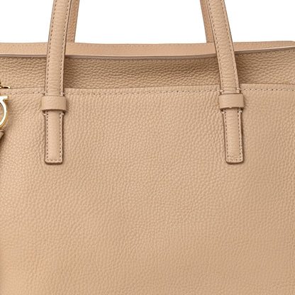 Salvatore Ferragamo Hammered Calfskin Double Handle Medium Amy Tote New Bisque 7 of 12