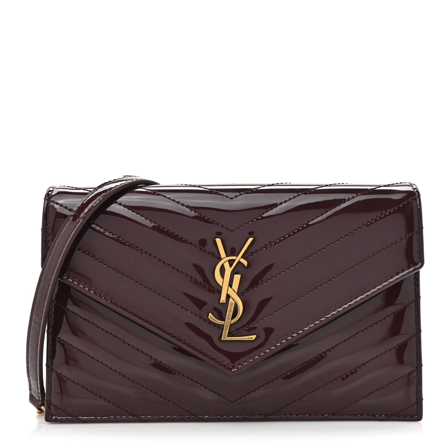 Vernice Matelasse Chevron Monogram Envelope Chain Wallet Dark Red Wine