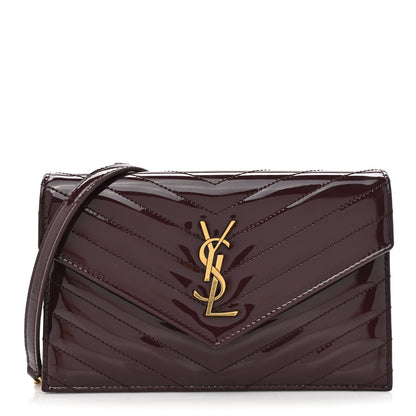 Saint Laurent Vernice Matelasse Chevron Monogram Envelope Chain Wallet Dark Red Wine 1 of 13