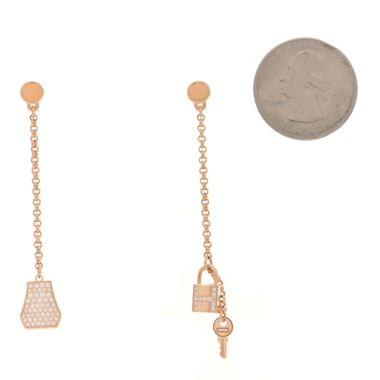 Hermes 18K Rose Gold Diamond Kelly Clochette Drop Earrings 2 of 5