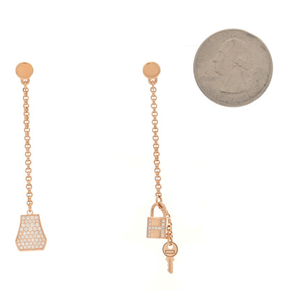 Hermes 18K Rose Gold Diamond Kelly Clochette Drop Earrings 2 of 5