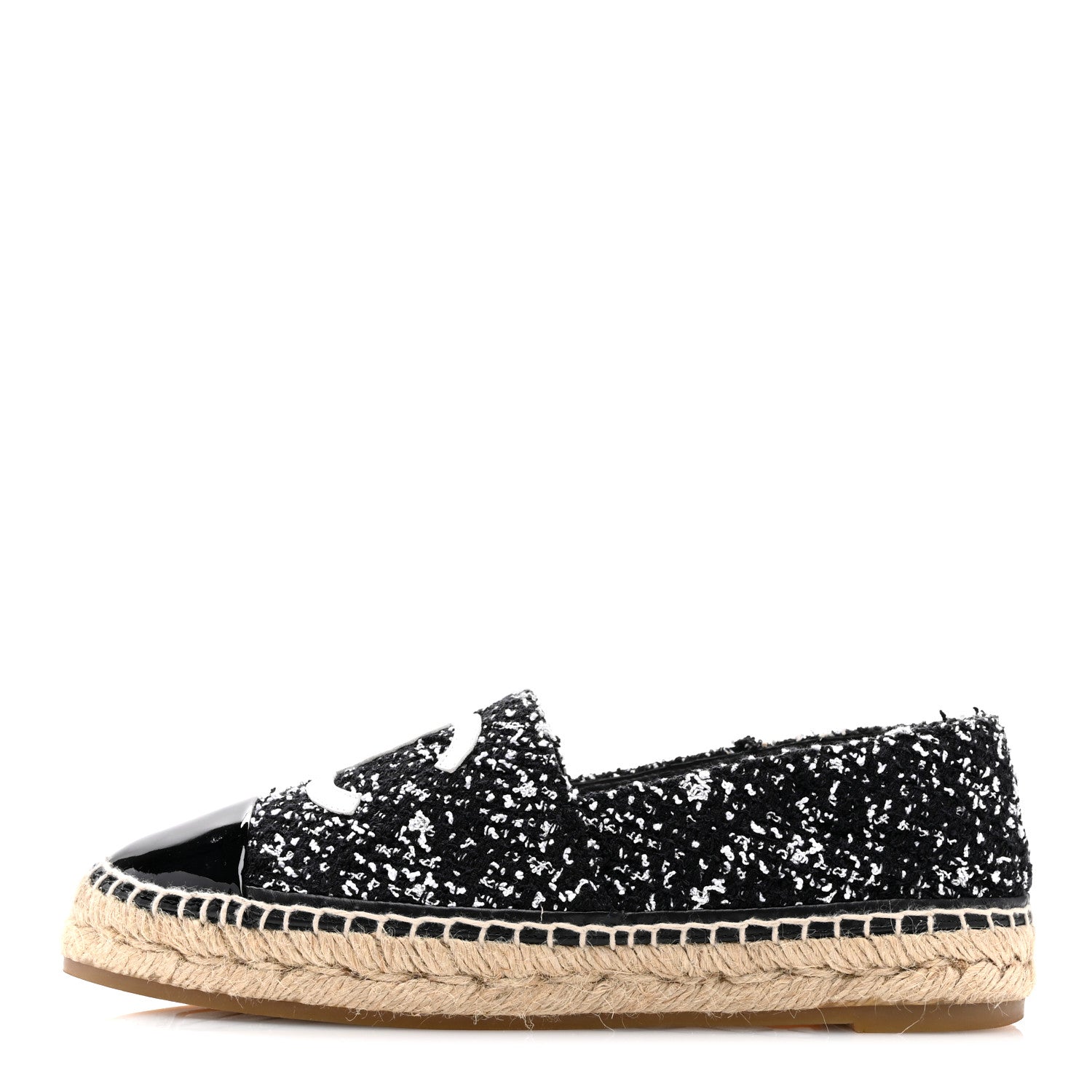 Chanel Tweed Lambskin Patent CC Espadrilles 39 Black White 1 of 10