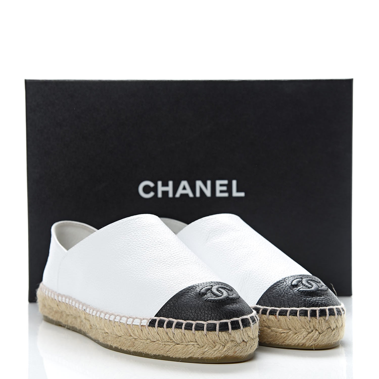 Chanel Grained Calfskin CC Espadrilles 38 White Black 10 of 10