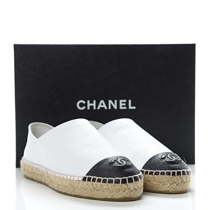 Chanel Grained Calfskin CC Espadrilles 38 White Black 10 of 10