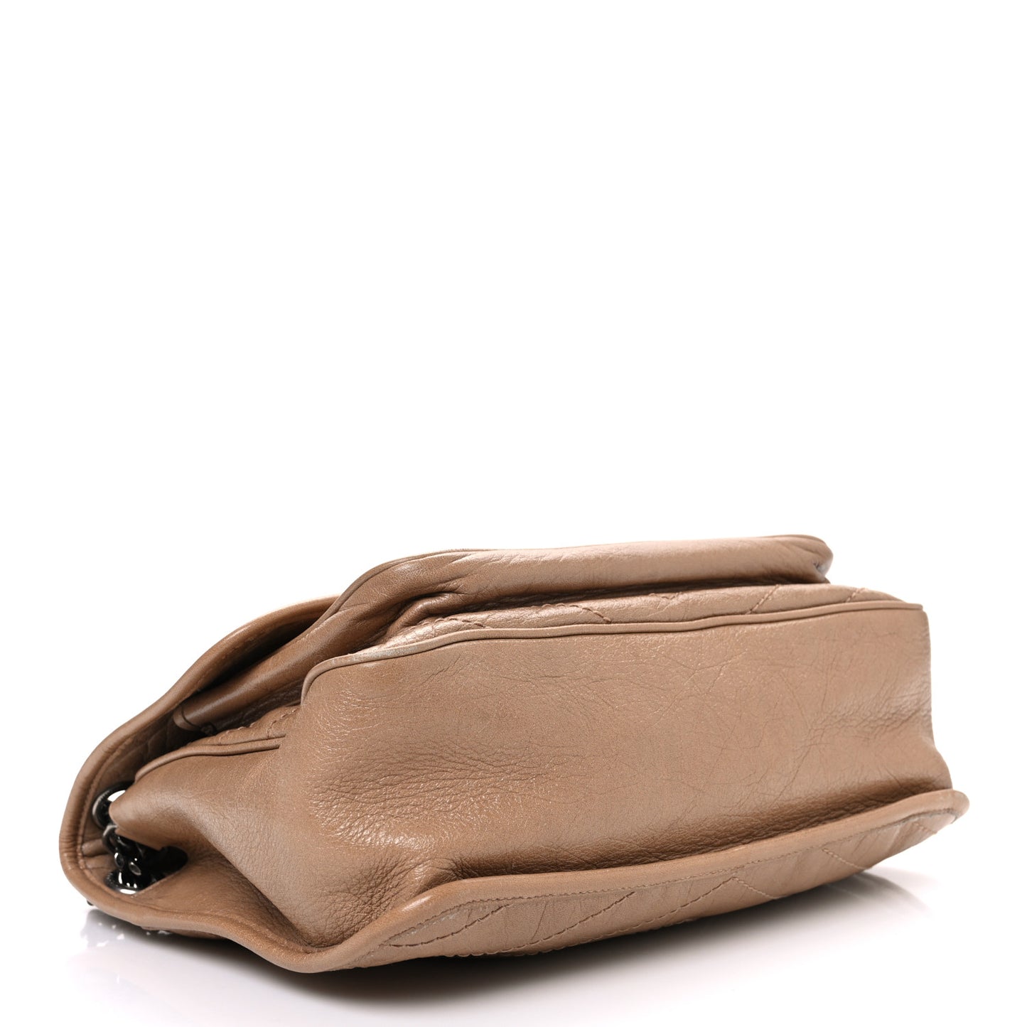 Crinkled Calfskin Matelasse Monogram Medium Niki Chain Satchel Light Taupe