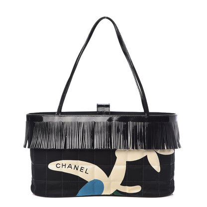 Chanel Canvas Patent Fringe Tote Black 1 of 11