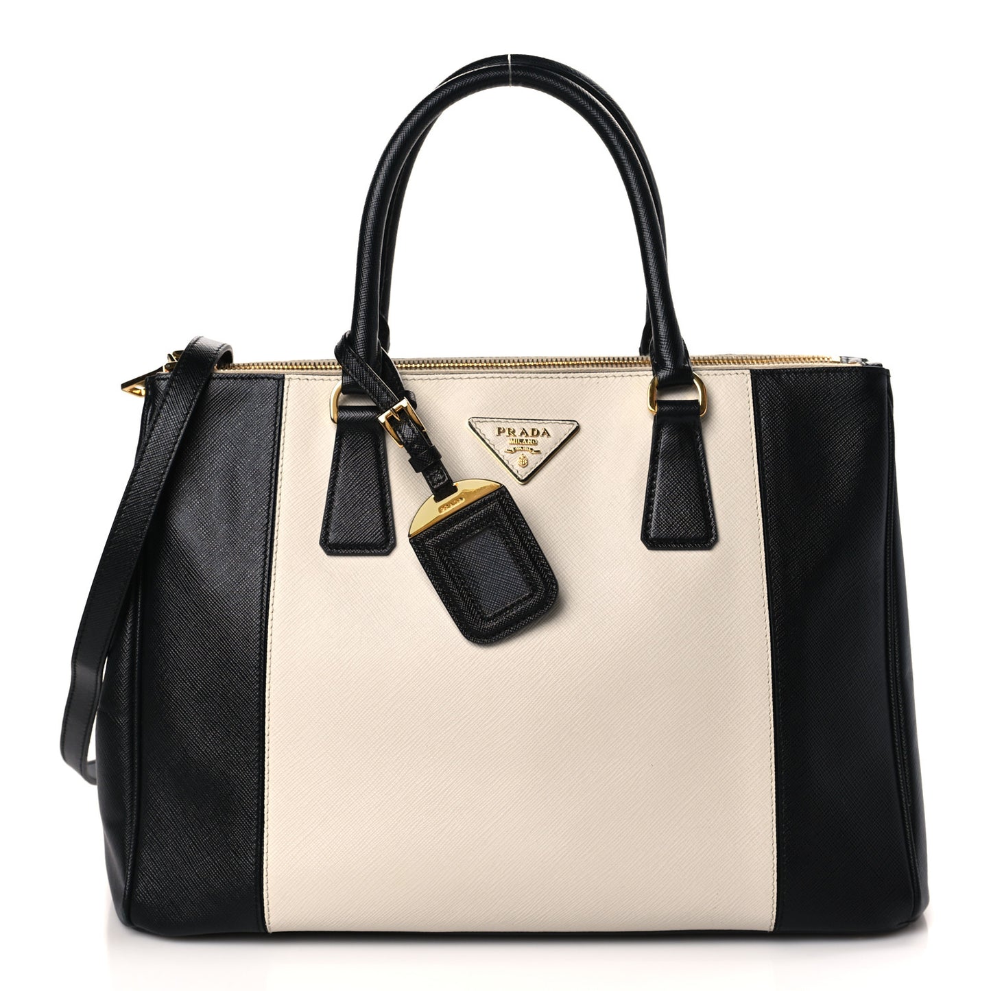 Saffiano Lux Colorblock Medium Galleria Double Zip Tote Black Talco