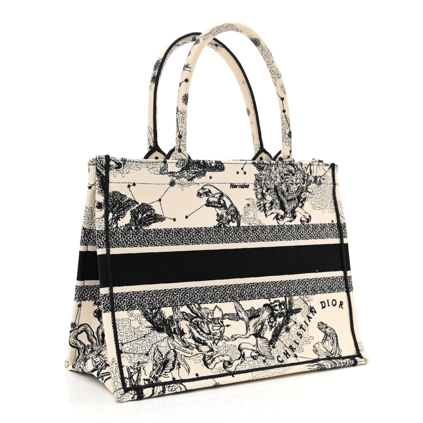 Canvas Zodiac Toile De Jouy Embroidered Medium Book Tote Latte