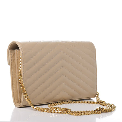 Saint Laurent Grain De Poudre Matelasse Chevron Monogram Chain Wallet Nude Powder 3 of 10