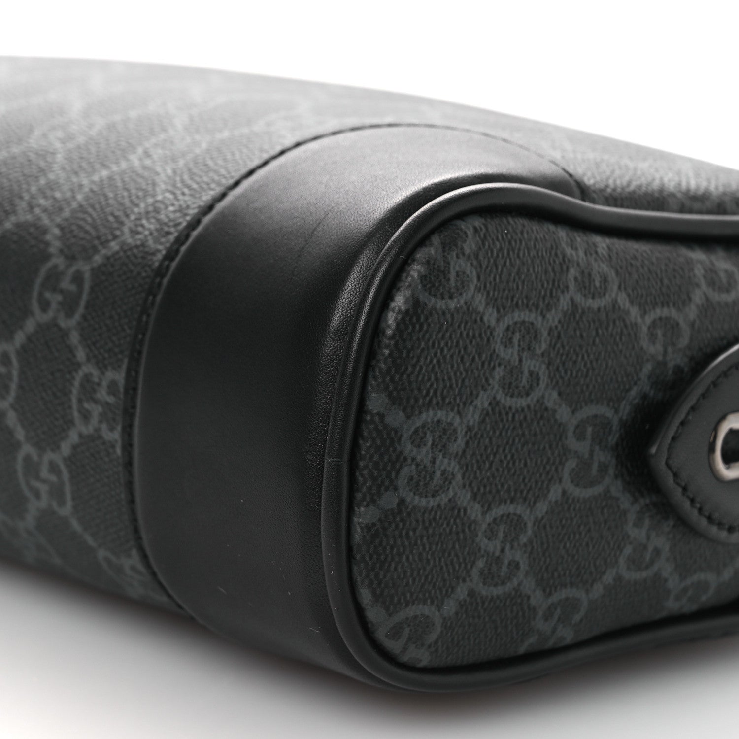 Gucci GG Supreme Monogram Textured Calfskin Emblem Small Crossbody Black 10 of 10