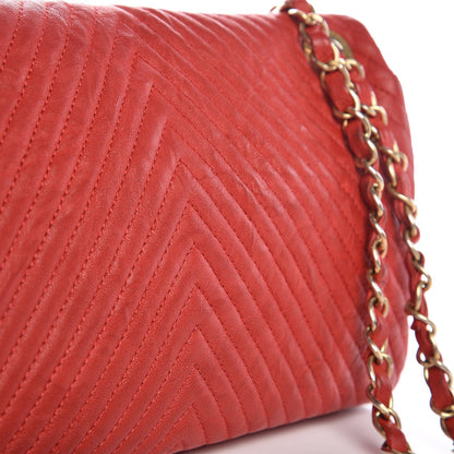 Chanel Calfskin Surpique Chevron Medium Flap Red 17 of 19