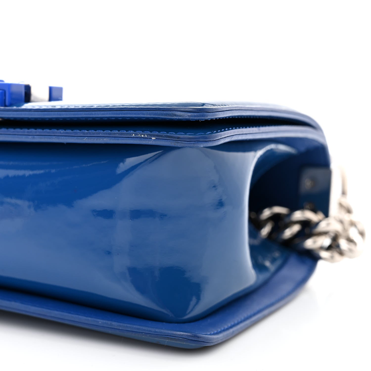 Chanel Patent Calfskin Quilted Small Plexiglass Boy Flap Blue 10 of 10