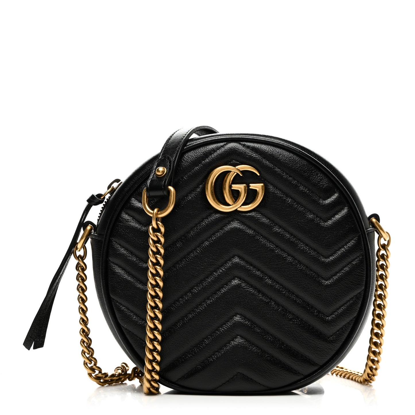 Azalea Calfskin Matelasse Heart Mini GG Marmont Round Shoulder Bag Black